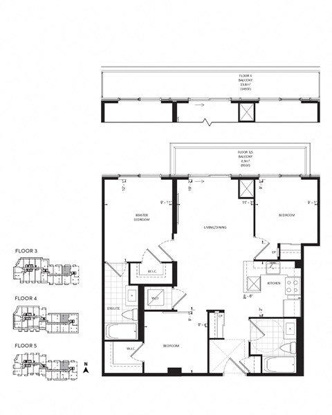 Floor plan for 3 beds, 2 baths, 903 sqft